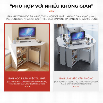 Bàn làm việc góc tường có chỗ để cây máy tính, bàn học sinh, bàn sinh viên, bàn văn phòng tiết kiệm diện tích - GP386