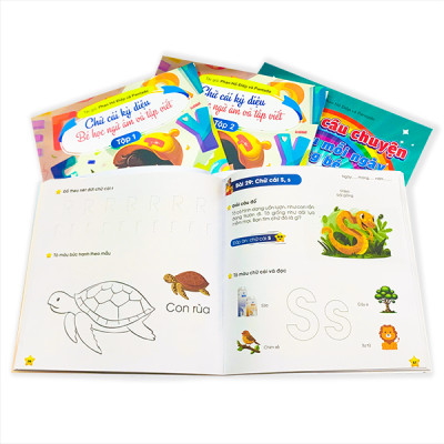 Combo Sách Chữ Cái Kỳ diệu, Từ Vựng Màu Nhiệm và Kho Báu Câu Chuyện có App Bài Giảng cho bé sẵn sàng bước vào lớp 1