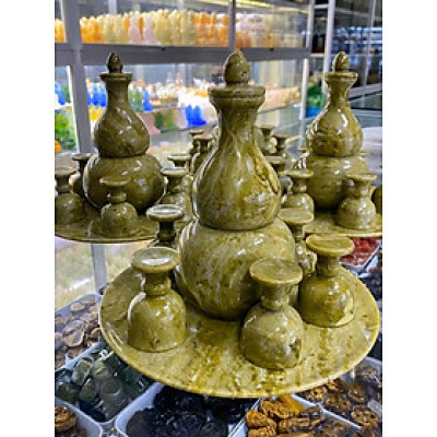 Bộ ấm chén rót rượu đá Serpentine