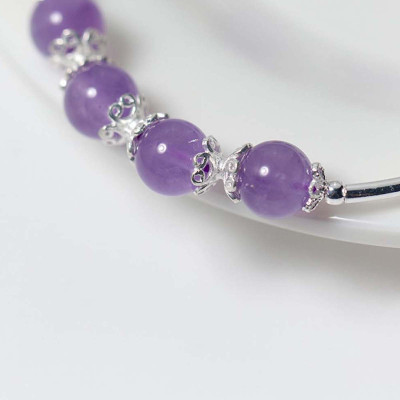 Vòng tay đá thạch anh tím charm hoa 10 cánh mệnh hỏa, thổ - Ngọc Quý Gemstones