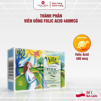 [Mua 2 tặng 1] Viên Uống Bà Bầu Folic Acid 400mcg Tablets | Giúp Bổ Sung Folic Acid - Nhập Khẩu Chính Hãng
