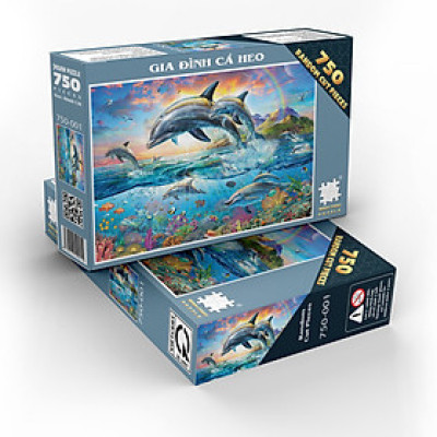 Tranh Xếp Hình Random Cut 750 Mảnh Minh Châu – Gia Đình Cá Heo (40x60cm)