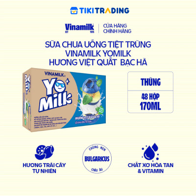 Thùng 48 hộp sữa chua uống hương việt quất bạc hà Yomilk 170ml