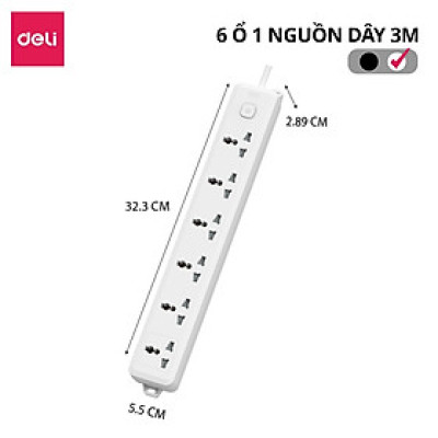 Ổ Cắm Điện Mẫu Mới 2025 Deli Ổ ĐIện Đa Năng Chống Cháy Nổ 2500W Cổng Sạc USB/ TypeC Thông Minh