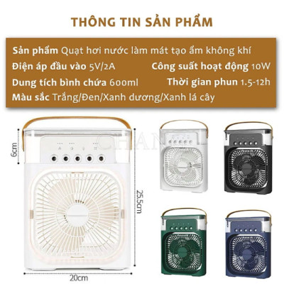 Quạt hơi nước mini, phun sương tạo ẩm 5 đầu làm mát để bàn (Tặng kèm món quà tri ân) - Hàng chính hãng