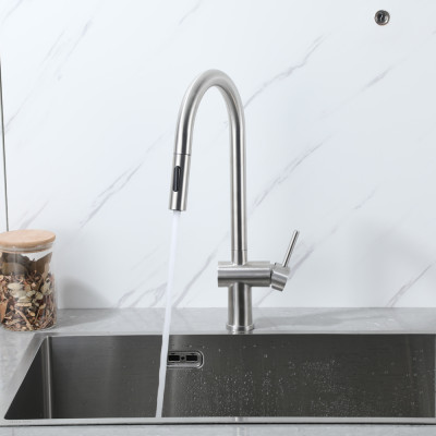 Vòi bếp nóng lạnh inox SUS 304 dây rút Frap F60807 - Chính Hãng Liên Bang Nga