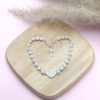 Lắc Tay Nữ Bạc 925 Trái Tim Đính Đá LTU593