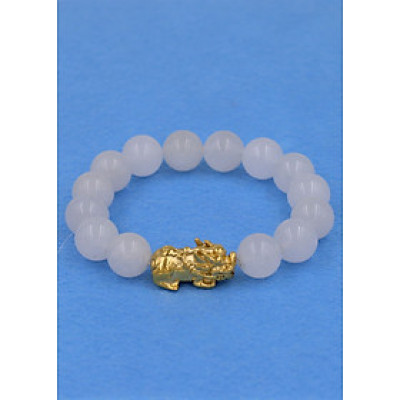 Vòng đeo tay thạch anh trắng 12 ly - cẩn Tỳ Hưu inox vàng VTATTHV12 - hợp mệnh Kim, mệnh Thủy