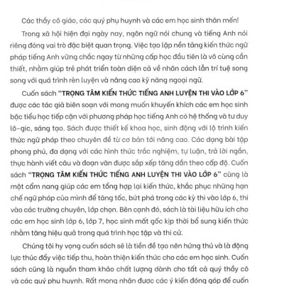 Trọng Tâm Kiến Thức Tiếng Anh Luyện Thi Vào Lớp 6 - Tập 2 (Không Đáp Án)