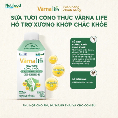 Thùng Thực phẩm bổ sung Värna Life sữa tươi công thức (Xanh) (12 Hộp x 200ml)