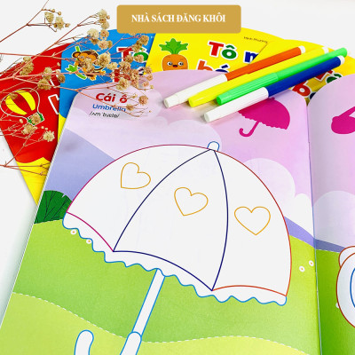 Sách - Bộ Tô Màu Bóc Dán 100+ Stickers (Song Ngữ Anh – Việt), bộ 6 quyển