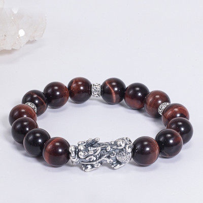 Vòng Tay Phong Thủy Đá Mắt Hổ Nâu Đỏ Phối Charm Tỳ Hưu Bạc (10mm) Mệnh Hỏa, Thổ Ngọc Quý Gemstones