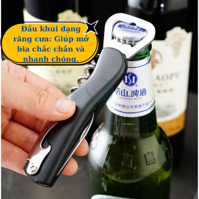 Dụng cụ mở nắp chai đa năng 3 trong 1 Đồ khui rượu vang kiêm mở nắp chai và dao cắt giấy bạc Dụng cụ mở bia và rượu chuyên dụng cho nhà hàng Khui rượu vang chuyên nghiệp Dụng cụ mở nắp chai đa năng tay cầm nhựa cao cấp