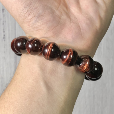 Vòng tay Thạch Anh Mắt Hổ nâu đỏ 14mm mix tỳ hưu bạc