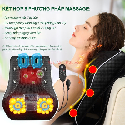 ￼Gối Massage Cổ Vai Gáy Rulax,Máy Massage Hồng Ngoại 2 Động Cơ Rung Kết Hợp 20 Bi Giảm Đau Nhức Hiệu Quả