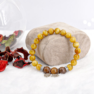 Vòng tay phong thủy Mắt hổ vàng  8mm + 3 Tóc nâu VIP