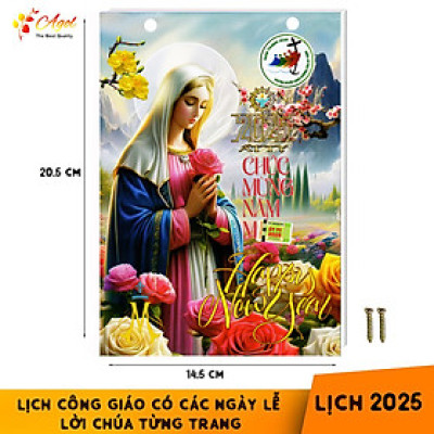 Lịch công giáo có các ngày lễ và lời chúa từng trang 2025 bloc đại có kèm ốc vít kích thước dài 20.5cm ngang 14.5cm Ất Tỵ