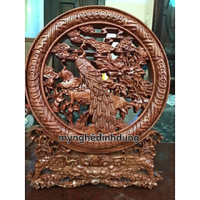 Đĩa phu thê viên mãn bằng gỗ hương đá mặt tròn 40x3cm