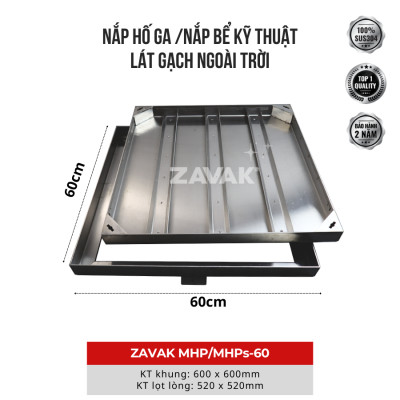 Nắp hố ga Zavak MHP-AA60 KT60x60cm, lát đá dày 2cm, chịu tải xe 3.2 tấn, inox 304