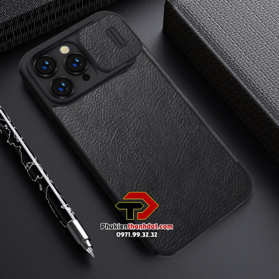 Bao da dành cho iPhone 14 Pro Max hàng chính hãng Nillkin QIN có nắp trượt bảo vệ camera - Hàng chính hãng