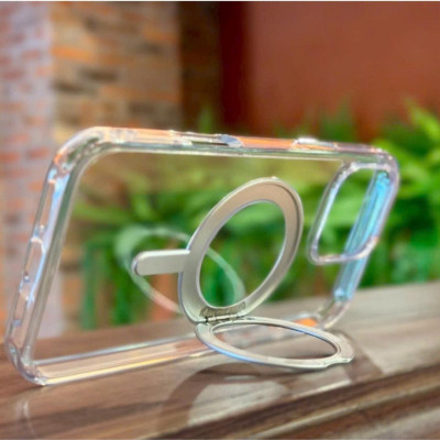 Ốp lưng cho iPhone 16 Pro Max - 16 Pro - 16 Plus - 16 hiệu WI WU MCC-201 nhựa cứng trong viền dẻo + vòng nam châm kiêm giá đỡ - Hàng chính hãng