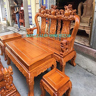 Bộ bàn ghế Tam Sư Nghê Ba Đầu gỗ Gõ Đỏ