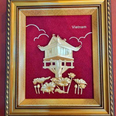 Tranh Chùa Một Cột Dát Vàng (26×30cm) MT Gold Art- Hàng chính hãng, trang trí nhà cửa, quà tặng sếp, đối tác, khách hàng.