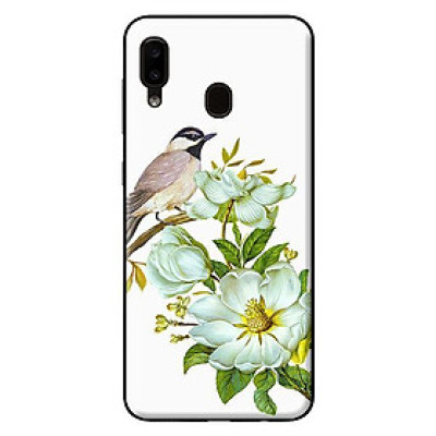 Ốp lưng in cho Samsung Galaxy A20 mẫu Chim Đậu Cành Hoa Trắng - Hàng chính hãng