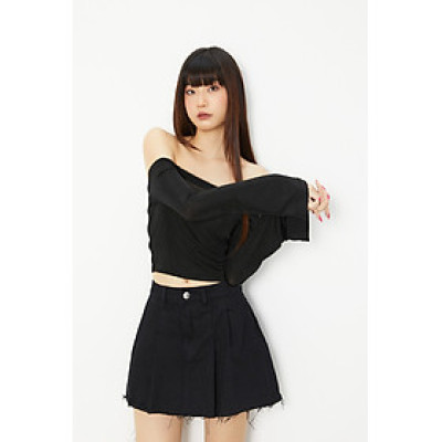 DOTTIE - Áo bẹc vai tay dài vải thun - Đen - T0679