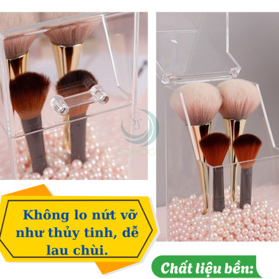 Hộp Đựng Cọ Trang Điểm Ngọc Trai Acrylic- Hộp Cọ Trong Suốt Sang Trọng- Lọ Đựng Cọ Kèm Hạt Trang Trí 3D- Hộp Makeup Brush Holder Cao Cấp- Hộp Đựng Cọ Trang Điểm Hạt Ngọc Tinh Tế