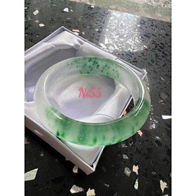 Vòng Tay Nữ Bản Hẹ Đá Mã Não DuLong Xanh Rong Biển Bông Bông Trắng Trong Bóng Đẹp Ni 55mm Cao 15mm Dầy 9mm Món quà tặng Nữ 53kg - 57kg đeo tay xinh rẻ đẹp ý nghĩa ạ 