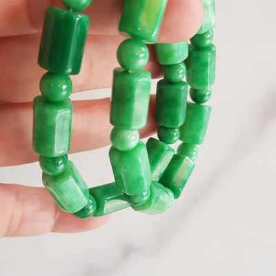 Vòng đeo tay nữ đá cẩm thạch xanh mix kiểu hạt ống vuông dài tròn size 10mm Nữ mệnh mộc hỏa thủy đeo xinh may mắn ạ