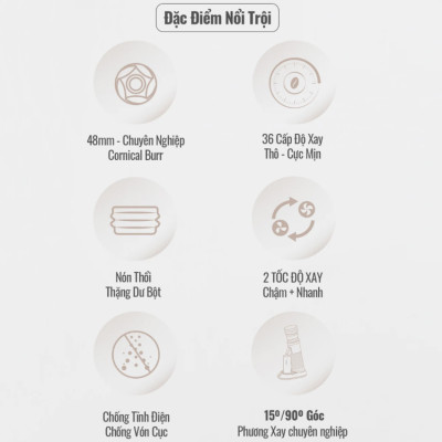 Máy xay hạt cà phê chuyên nghiệp Single Dose, tích hợp 36 chế độ xay, Thương hiệu Mỹ cao cấp HiBREW G5 - Hàng Nhập Khẩu