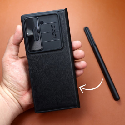 Case bao da chống sốc cho Samsung Galaxy Z Fold 6 trang bị nắp bảo vệ Camera và ngăn đựng S-Pen và khe nhét thẻ card hiệu Nillkin Qin Pro (chất liệu da cao cấp, thiết kế thời trang cá tính) - Hàng nhập khẩu