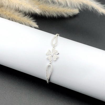 Lắc Tay  Nữ Bạc 925 Cỏ 4 Lá May Mắn Đính Đá BẠC HIỂU MINH LTU604