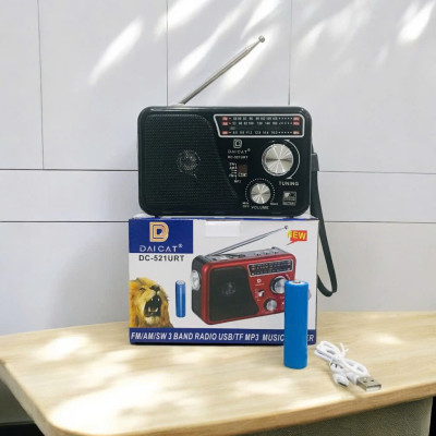 Đài USB THẺ NHỚ NGHE NHẠC DAICAT DC-521URT RADIO AM\FM\SW LOA TO X-BASS CÓ ĐÈN PIN LED GIAO MÀU NGẪU NHIÊN Kèm Dây Sạc 1 PIN Loa Siêu Lớn Đa Năng Sang Trọng Chất Lượng Tốt Mẫu Mới Nhất Đài Phát Thanh Quà Tặng Cho Người Thân Yêu Cao Tuổi HÀNG CHÍNH HÃNG