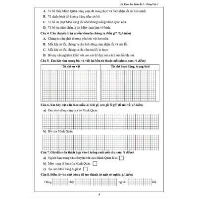 Đề Kiểm Tra Tiếng Việt 2 - Tập 1