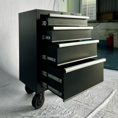 Tủ dụng cụ CSPS 61cm - 04 hộc kéo màu đen bánh xe (tay cầm trắng)