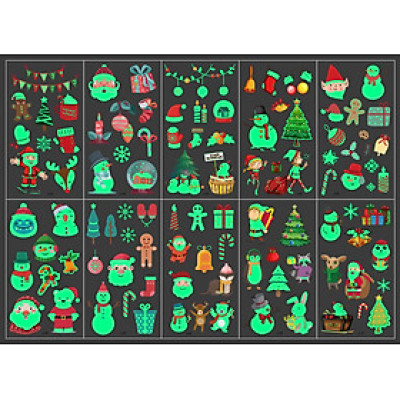 Set 10 Tờ Hình Xăm Sáng Dạ Quang Giáng Sinh Noel Cây Thông Ông Già Noel Người Tuyết Tất Vớ Tuần Lộc Legaxi