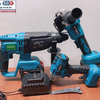 Bộ Combo 3 Trong 1 Gồm Máy Khoan Đục Bê Tông, Máy Mài Và Máy Siết Bulong Dùng Pin 199V 15 Cell, Lõi Đồng 100%, Động Cơ Không Chổi Than - Bảo Hành 1 Năm