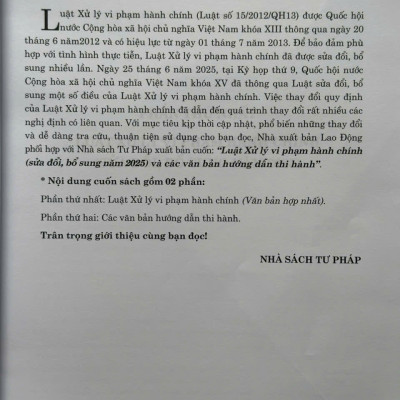 Sách Luật Xử Lý Vi Phạm Hành Chính sđ, bs năm 2025 và Các Văn Bản Hướng Dẫn Thi Hành - V2653TA