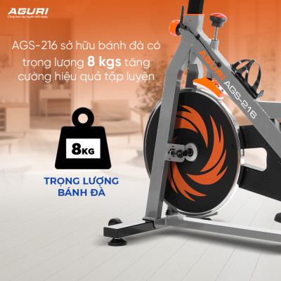 Xe đạp tập tại nhà AGS-216 tay cầm đa chấu, đồng hồ thông minh, vòng bi NBK Nhật, yên xe rộng, tùy chỉnh cao thấp