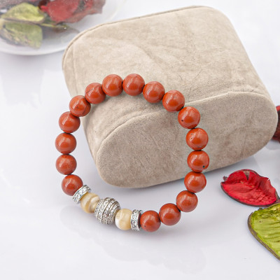 Vòng tay nữ đá Jasper đỏ + Charm cầu 8mm do Anqlo chế tác