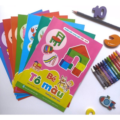 Sách- Combo 8 Cuốn Tô Màu Song Ngữ Anh Việt Cho Trẻ Từ 4-5 Tuổi (Bộ 8 cuốn)