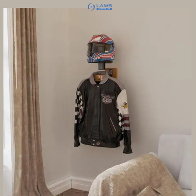 Giá treo nón bảo hiểm, áo khoác, chìa khóa chât liệu gỗ + thép không gỉ GTN24