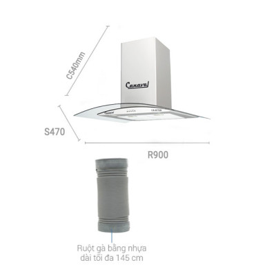 Máy hút mùi kính cong Canaval CA8770S - Hàng nhập khẩu