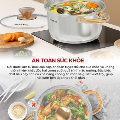 Bộ nồi inox Impact Sunhouse Healthy SHG781E -Gồm 3 nồi 16-20-24cm - Đáy phẳng hoàn hảo - Hiệu suất bắt từ 98%
