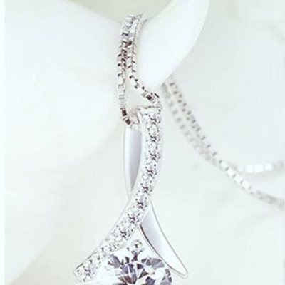 Bộ dây chuyền liền mặt trang sức bạc Ý S925 Bạc xinh Huệ Ngân - Giọt sương PP1712