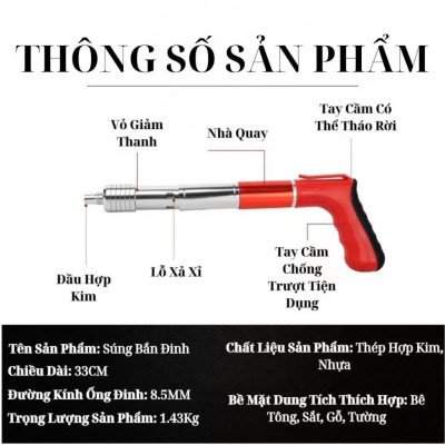 Máy Bắn Đinh Bê Tông Xuyên Sắt Thép Loại Xịn Vỏ Inox – Kèm 100 Đinh Và Hộp Đựng