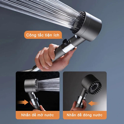 Vòi tắm hoa sen KG28  4in1 kèm đầu cọ massage 3 chế độ nước, đầu vòi có lõi lọc cao cấp tặng kèm dây sen 1m5- Hàng chính hãng
